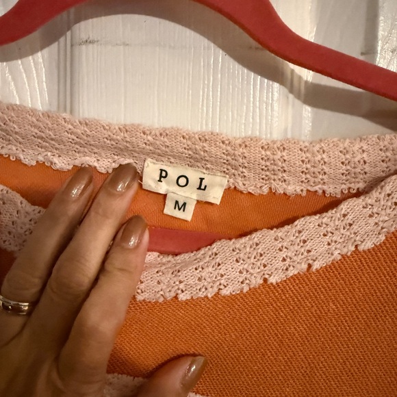 POL Vibrant Orange Sweater with Pink Lace M - Picture 2 of 4